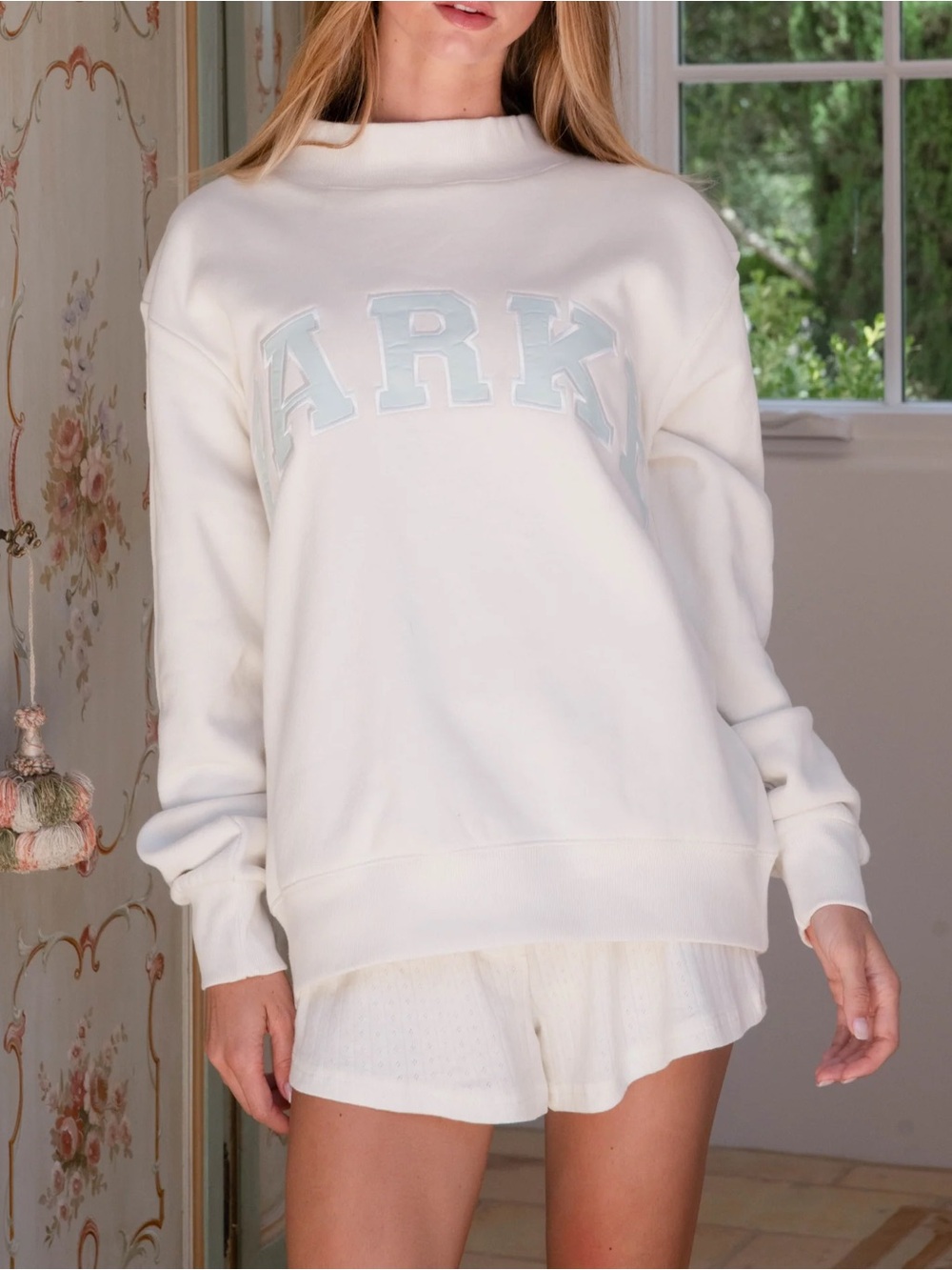 Parke Bridal Varsity White & Blue Crewneck Sweater - size L/XL